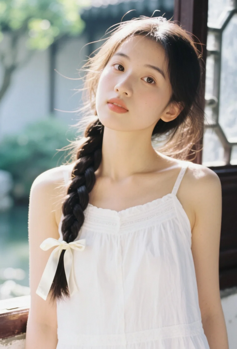 白裙飘飘，她扎着麻花辫走过了整个春天