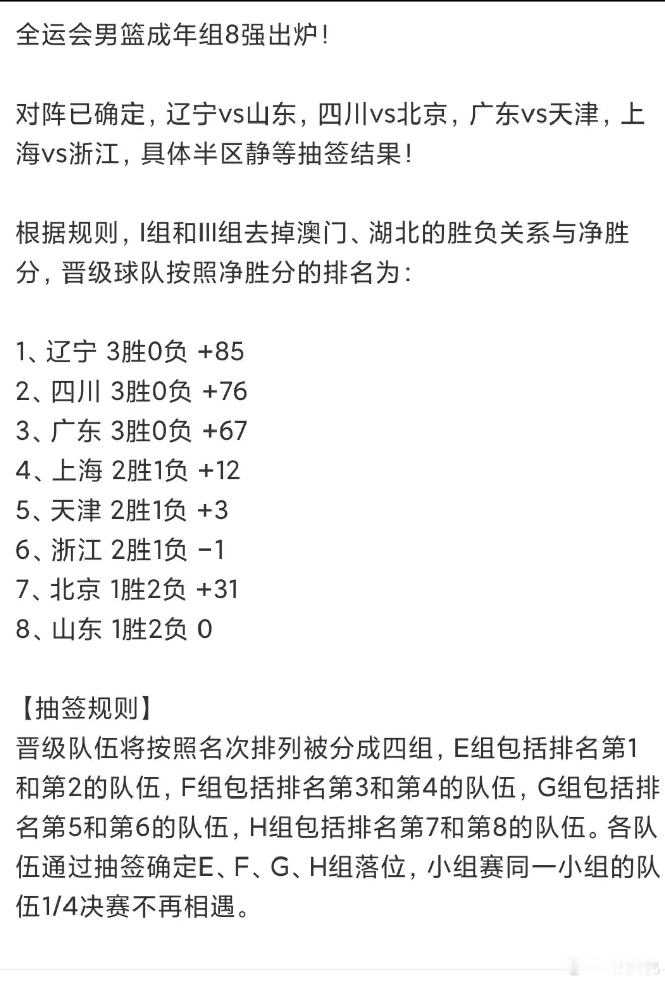 如果按照CBA的规则，辽篮和上海落位在上半区，四川和广东到下半区…但是，偏偏全运