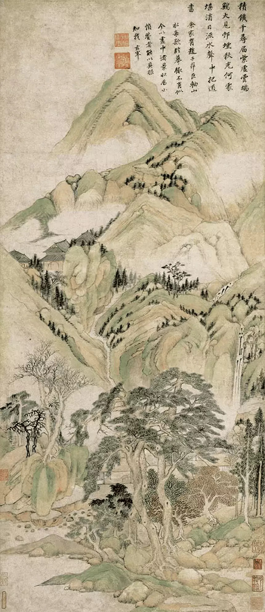 明董其昌仿赵孟頫秋山图轴。这就是中国风遇见艺术