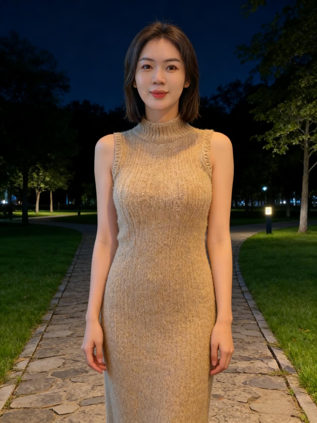 路灯把影子缝在针织裙上每一针都是暖黄的星芒你走过的石板路，青苔在暗处发亮像