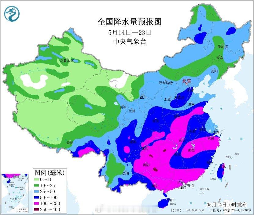 【中东部地区降雨多】未来10天（5月14-23日）中东部将有大范围降雨过程，黄淮