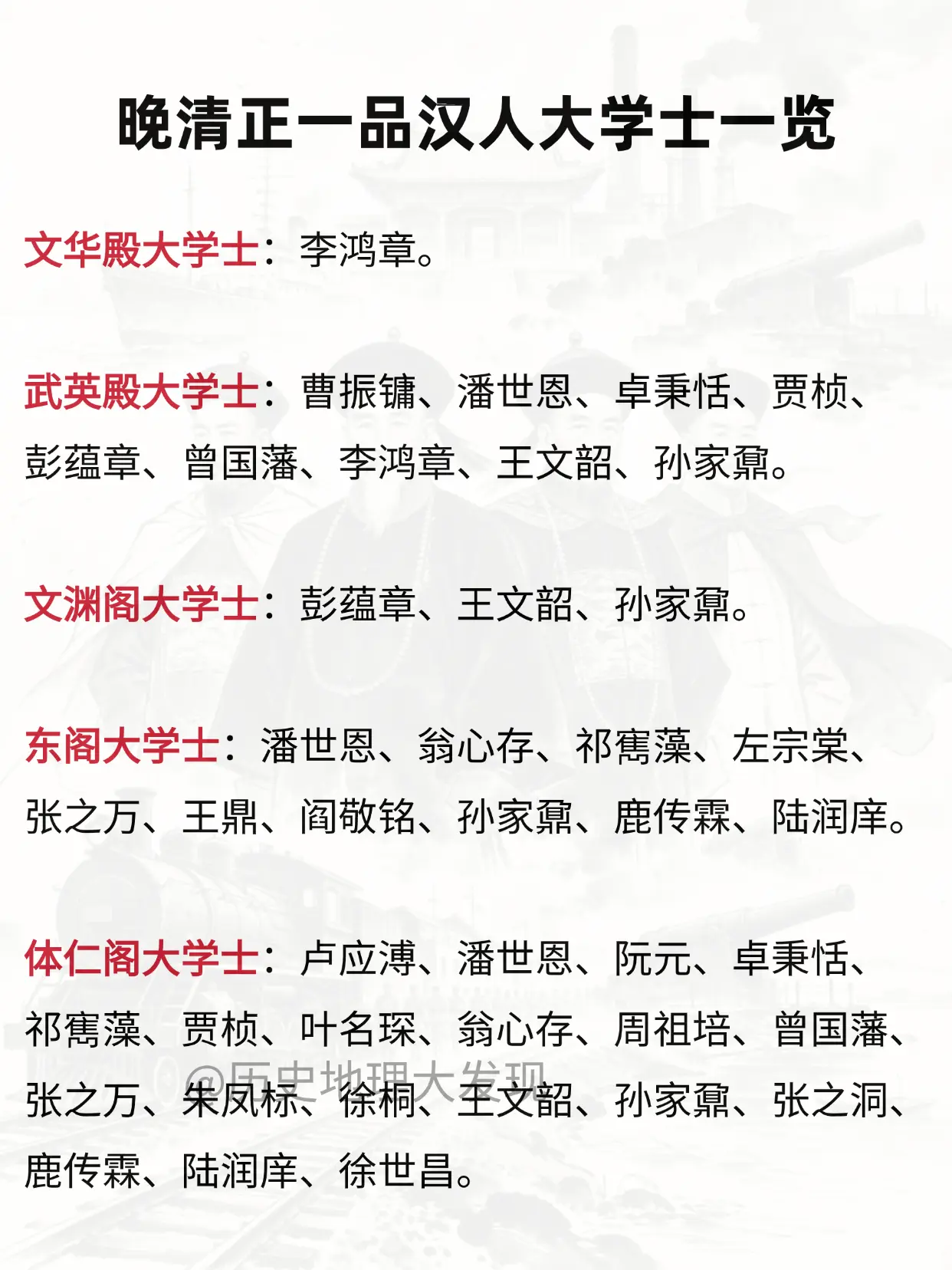 晚清正一品汉人大学士一览。