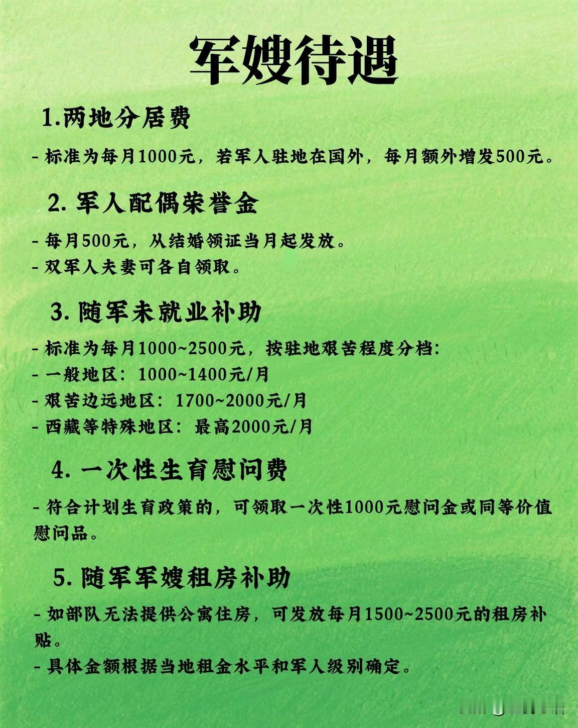 嫁给军人从不是只守着思念呀！军嫂的福利真的又实在又暖心～每月1000元分居