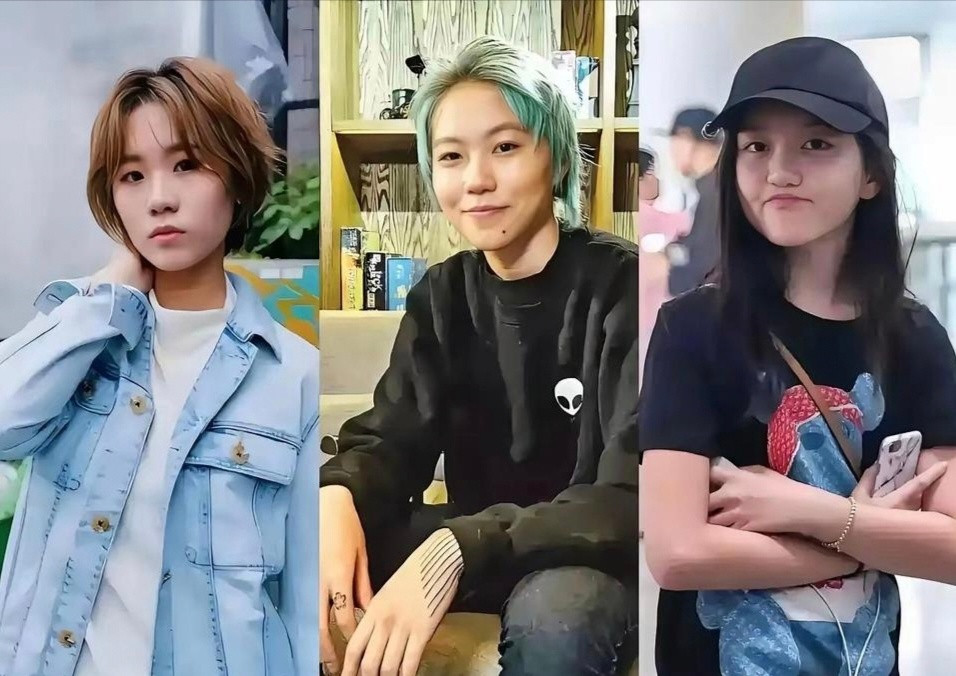 这三个女孩是三姐妹，中间的是王菲和窦唯的女儿窦靖童，戴着帽子的是她同母异父的妹妹