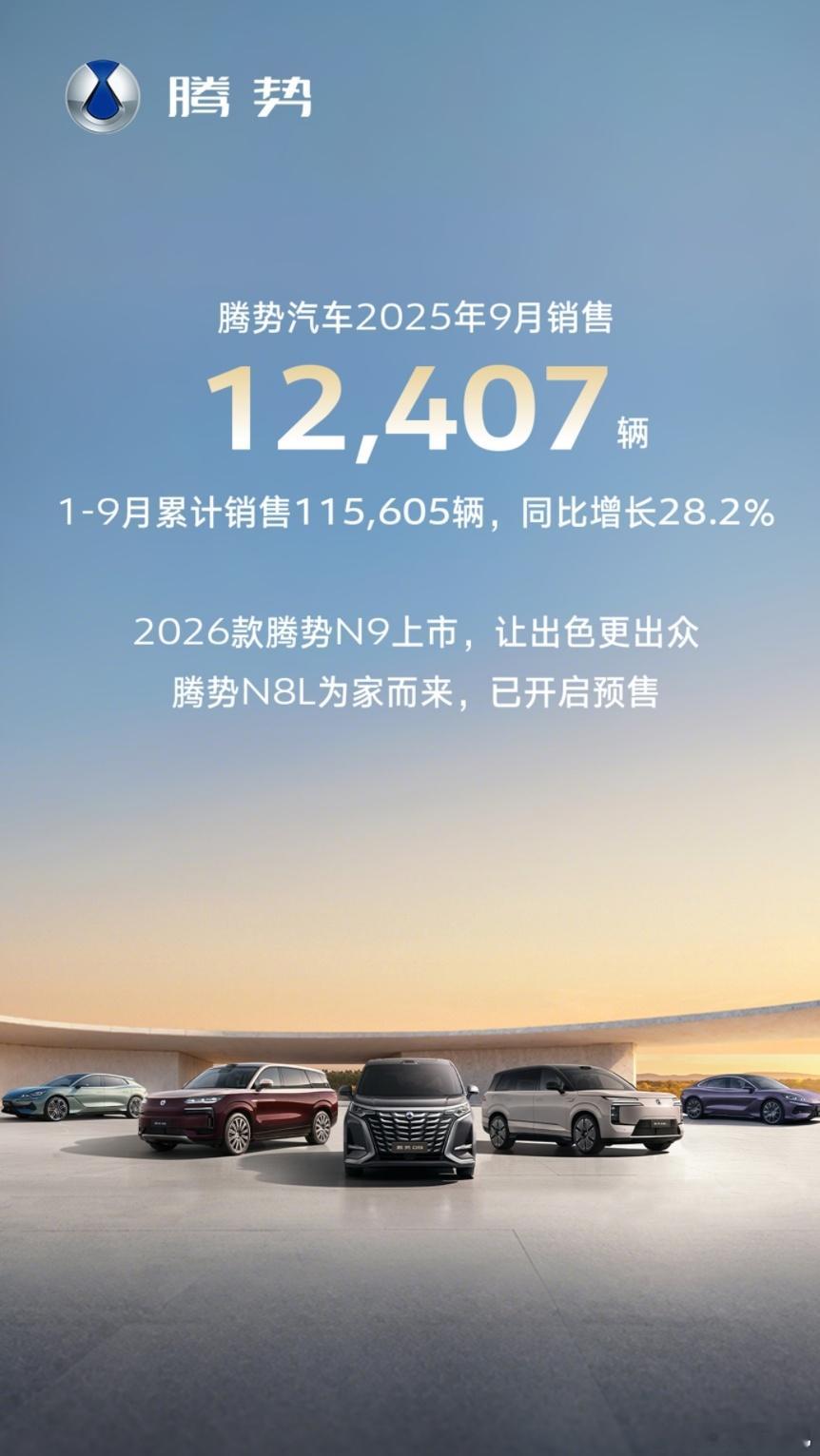 腾势9月交付了12407辆，其中D9交付8944辆，N9交付2524辆​​​
