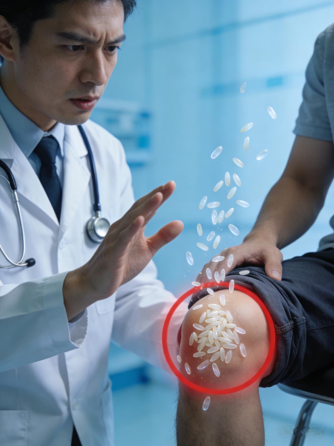 膝盖疼痛别大意！男子关节内藏数百“米粒”，医生提醒早检查惊！福建男子膝盖藏数