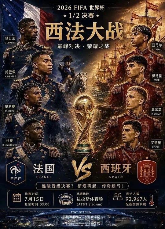姆总凯旋门在向你招手！世界杯101球队：法国VS西班牙风向：让屏温度：