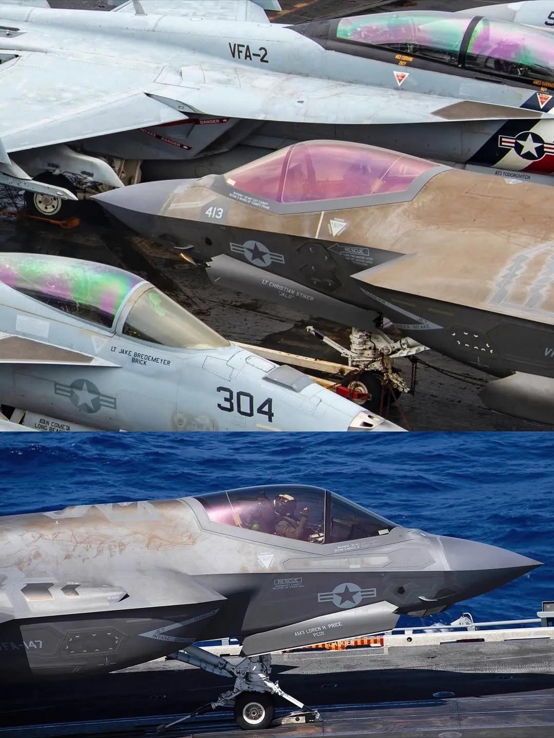 F-35C舰载机生锈是真的，并不是P图效果。美军战斗机的隐身涂层技术并没有多