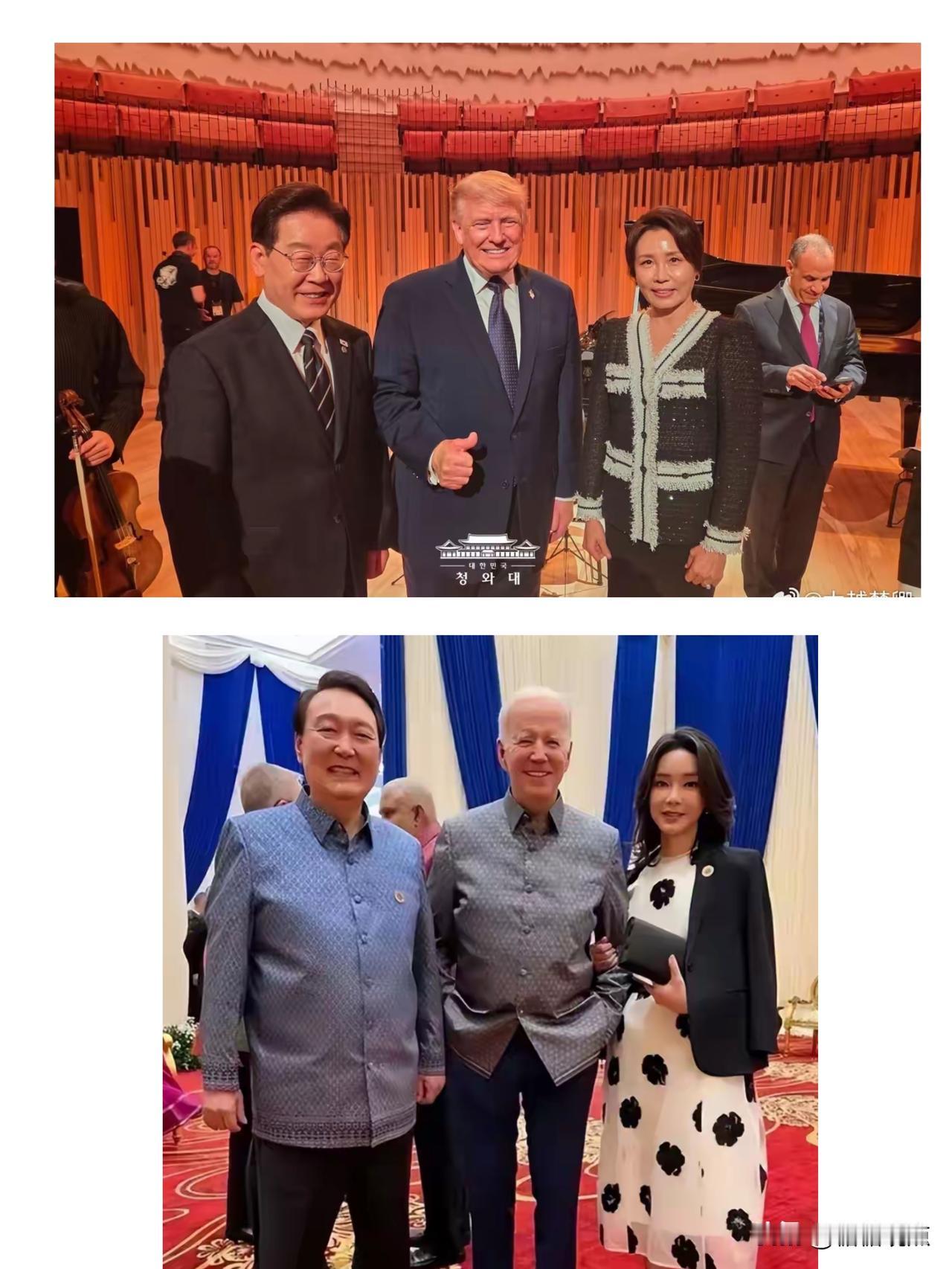 李在明的夫人确实与众不同，不管是从穿着和举止，从这张合影可以看出2个夫人的段