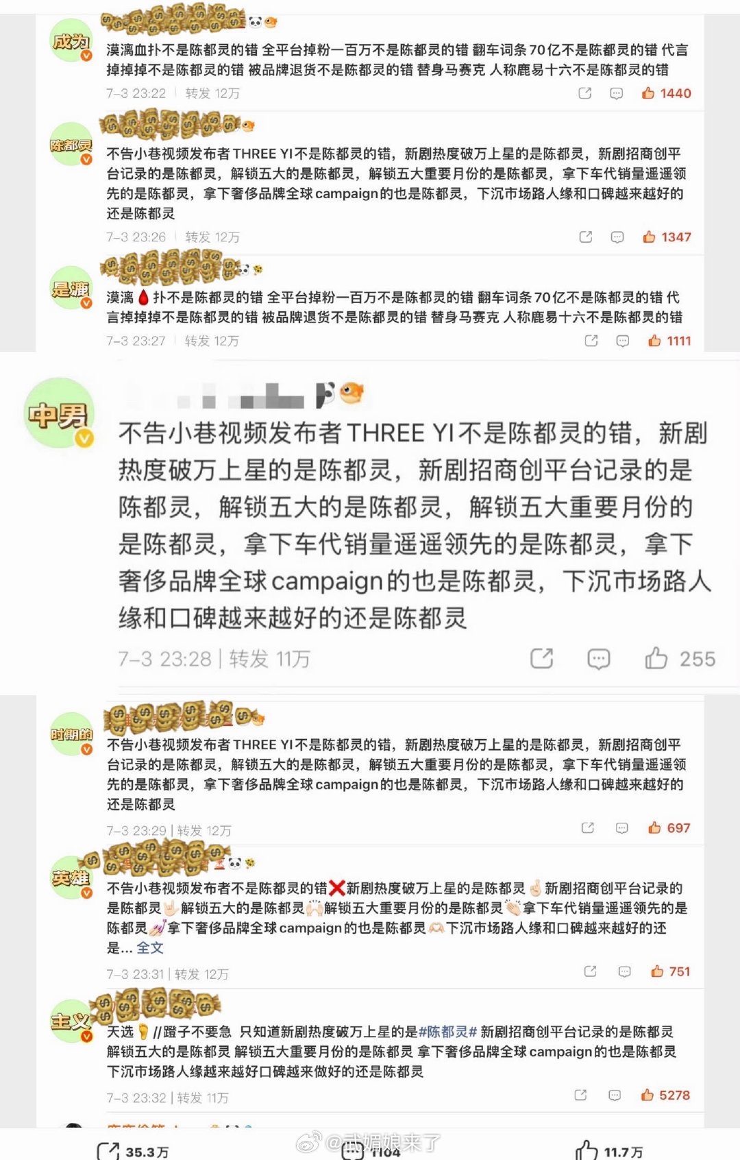 陈都灵粉丝排字🦌这是360度全方位挨打啊