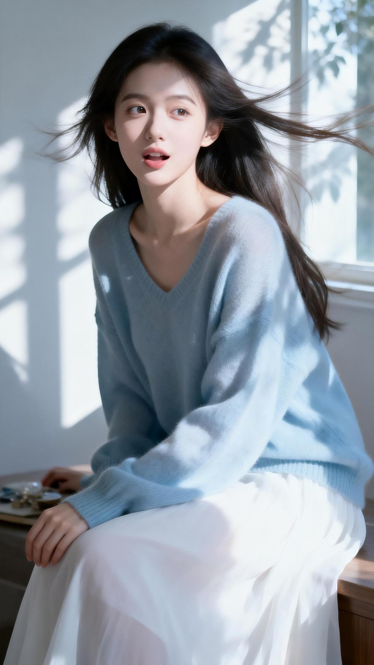 温柔的少女就像阳光里的一抹清新亮色，清纯又可爱，让人忍不住心生欢喜。浅笑如风，那