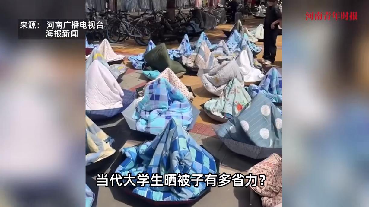 “人怎么能这么聪明！”近日，河北，一大学校园里的学生们因为集体开学，结果晒被子的