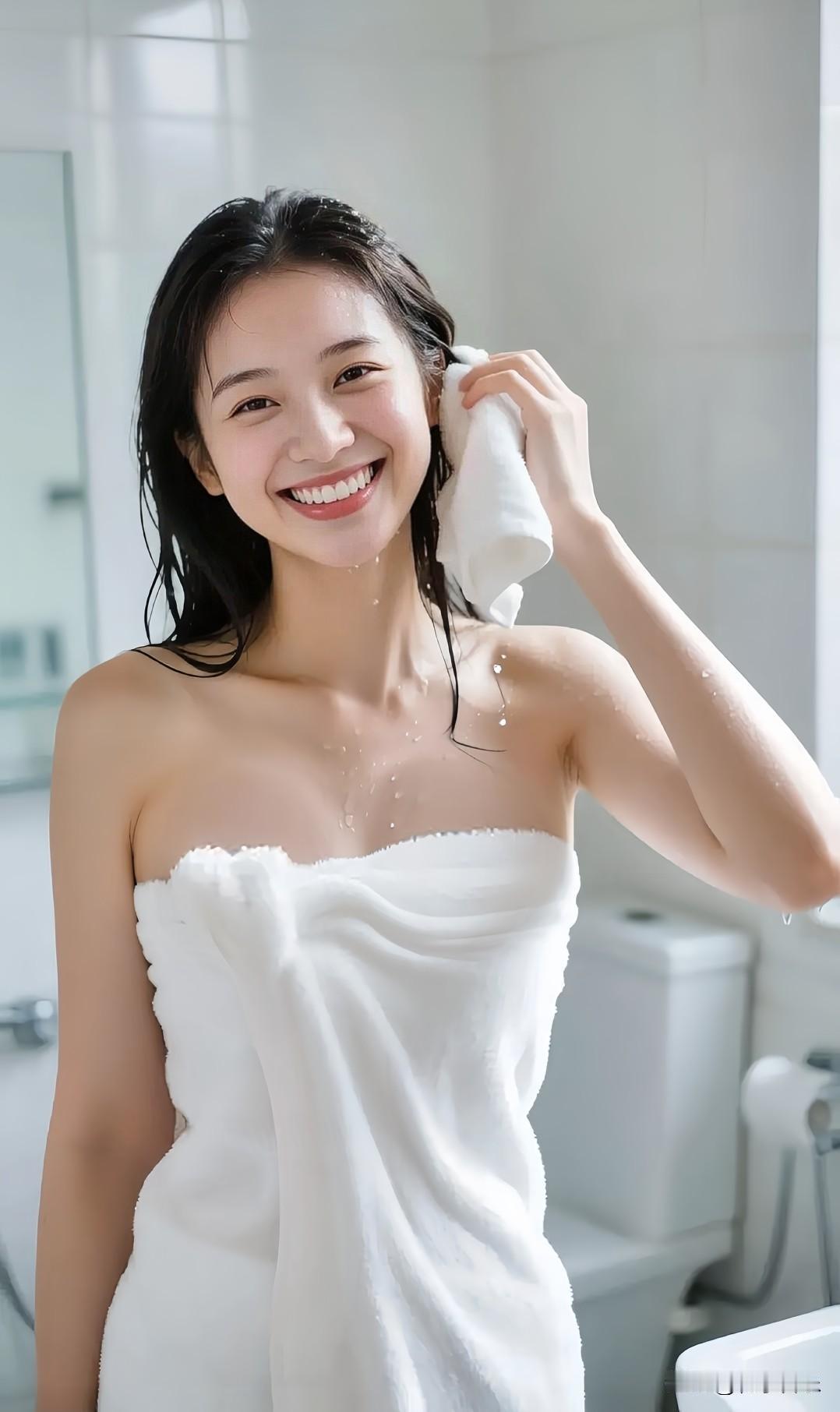 洗去疲惫，带着沐浴露的清甜微笑！肌肤柔润透亮，满是治愈元气呀。🌟✨少女风写真照