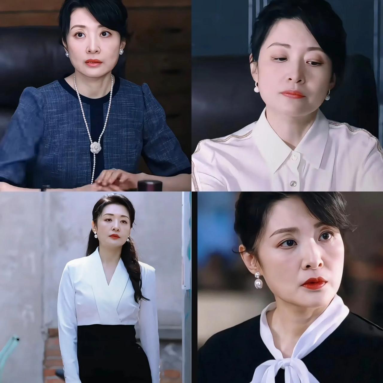 这是周涛2024年主演的电视剧《老家伙》路剧照。每一套服装，都知性优雅大姐姐形