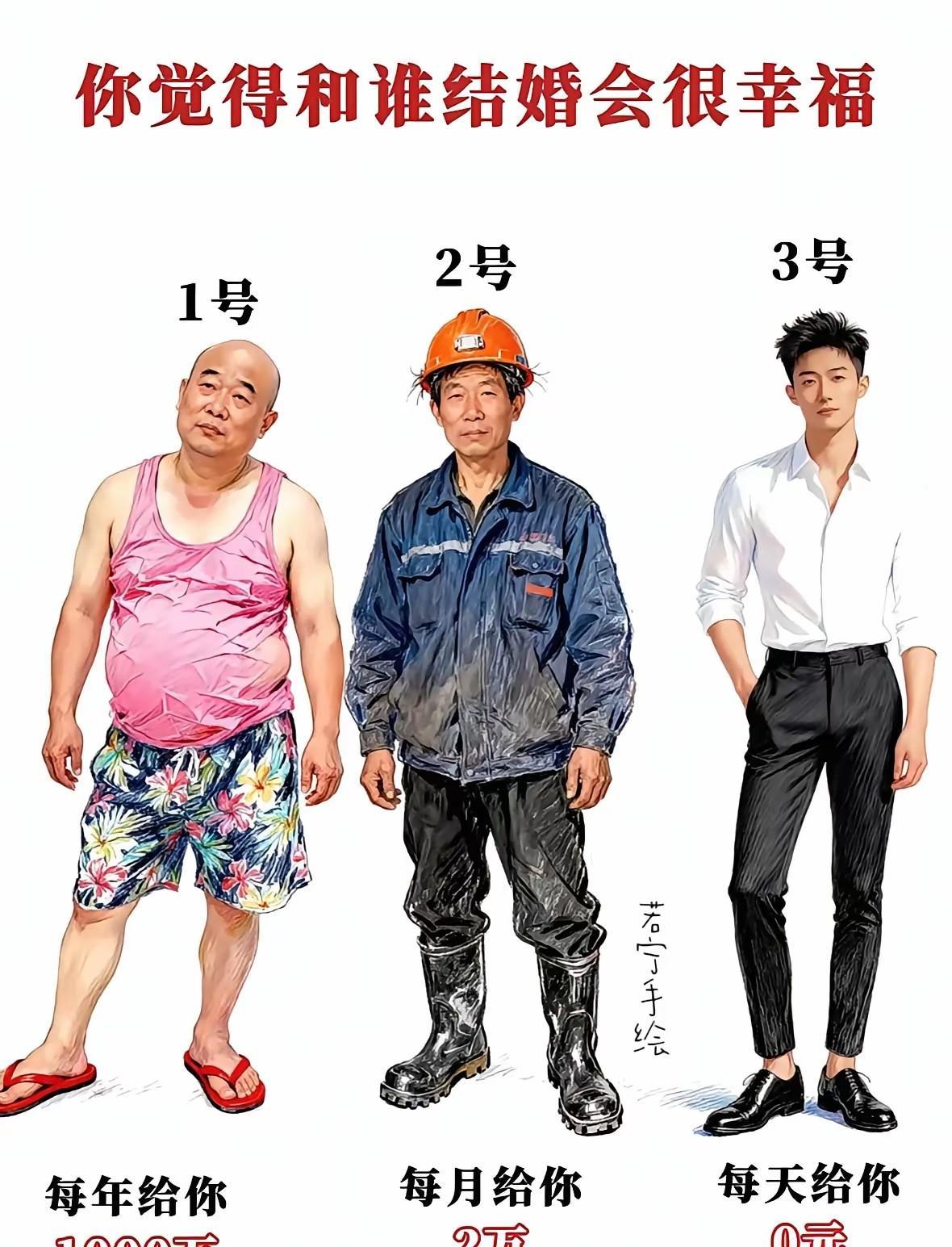 站在男性的角度，你觉得跟下面这三位男士哪个结婚，你会生活的最幸福？