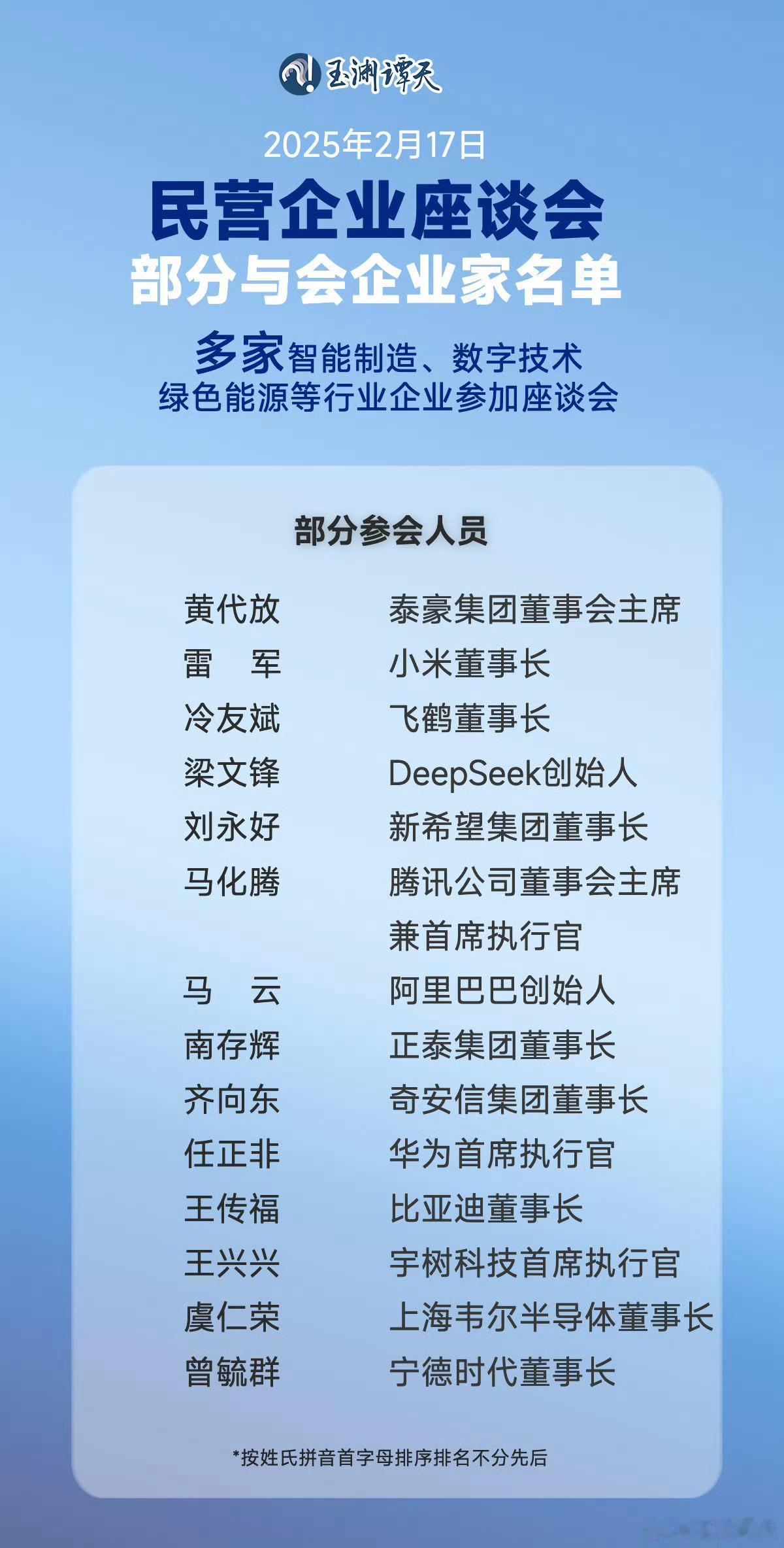 这次座谈会的企业家，明显是以先进技术尤其是智能化相关的为主任总C位，旁边是船夫哥