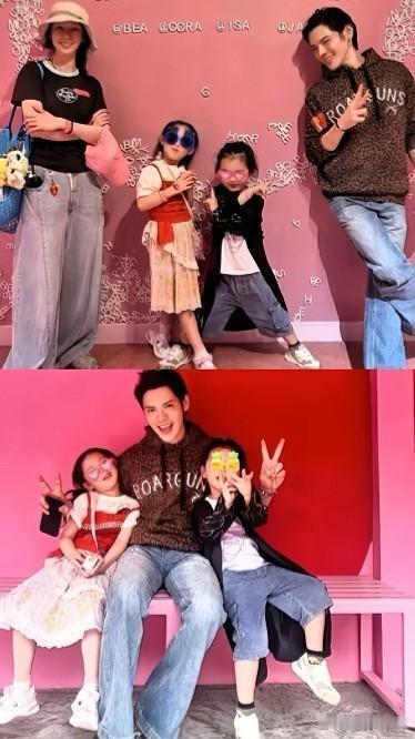 向佐前两天发了和郭碧婷过情人节的照片，一家四口超温馨。两个孩子真是遗传了