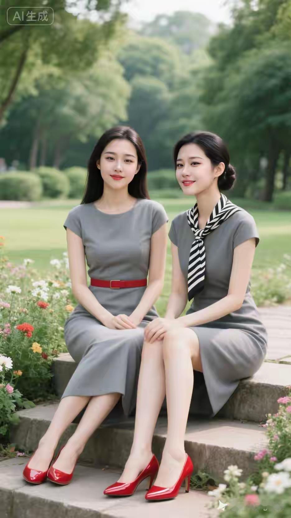 两姐妹这般时尚优雅更有气质的风格穿搭，更不像是普姑娘，应该是某个部门的职员吧？