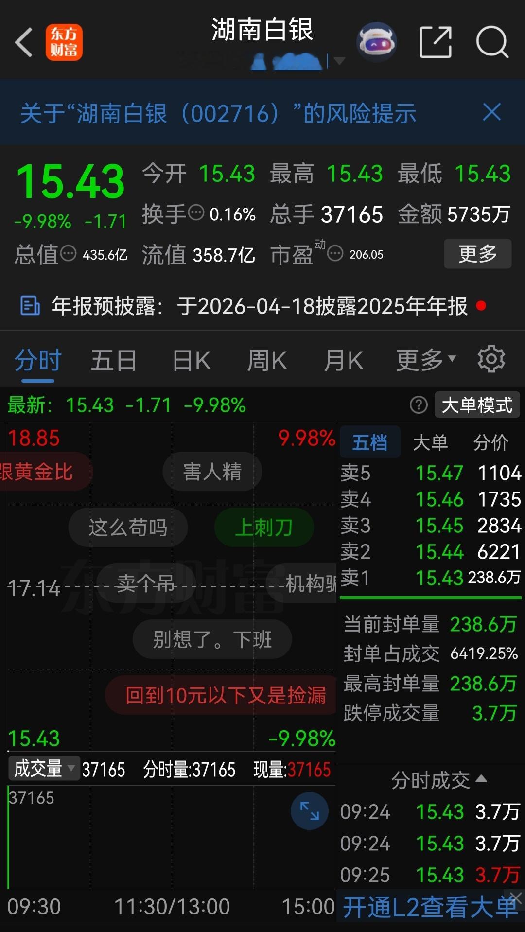 继续一字跌停！