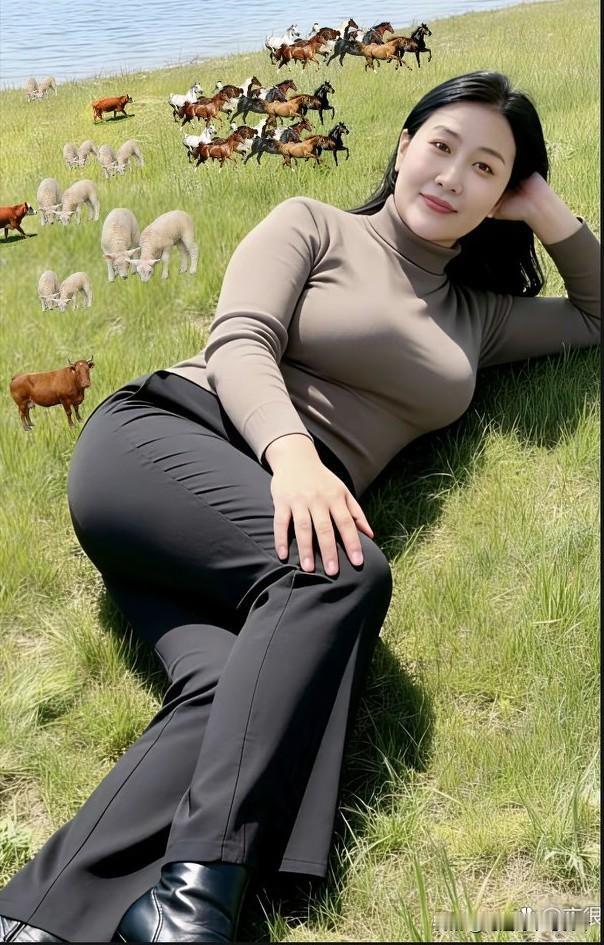 夫妻拌嘴外出游，自在逍遥乐不休。草原夕照暖如旧，半卧青坪意难收。观星望月