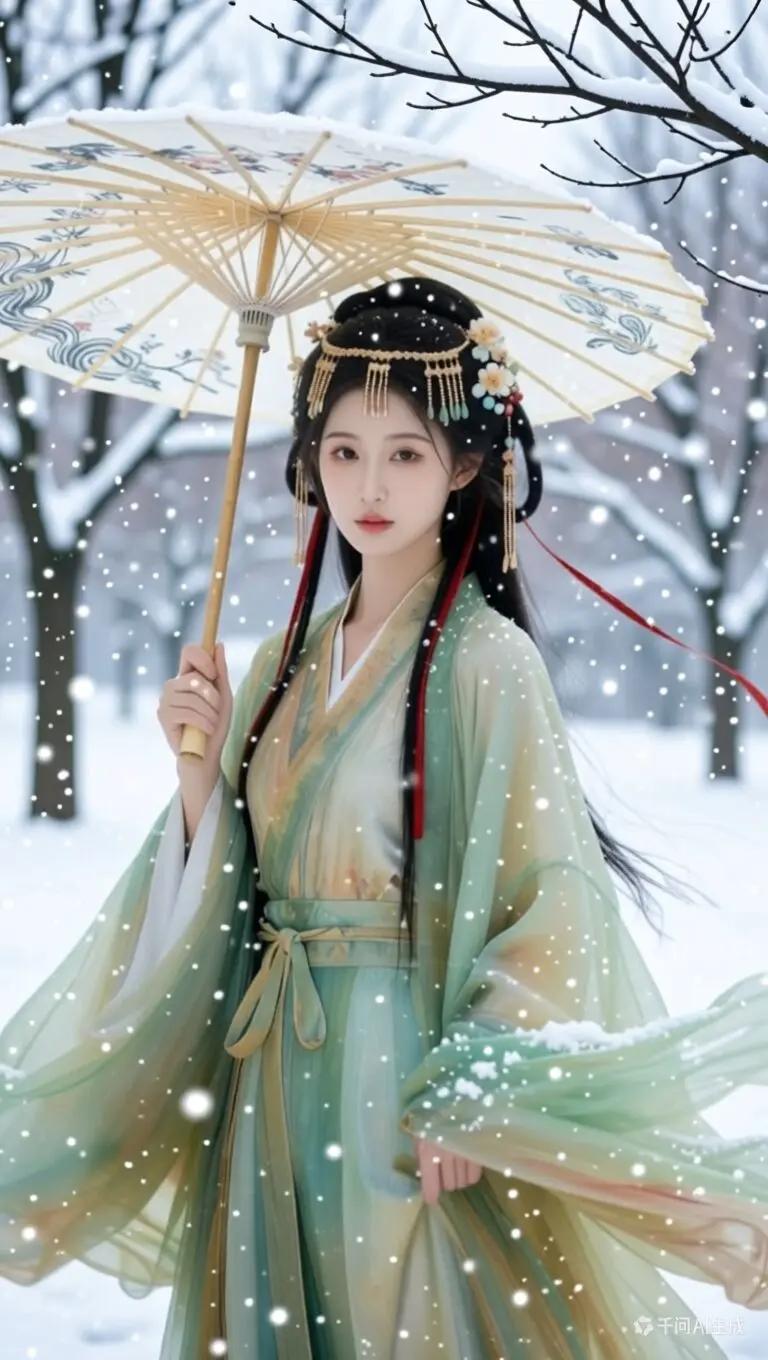 你是喜欢御姐风还是温柔风?雪中仙子，撑伞漫步，古风唯美