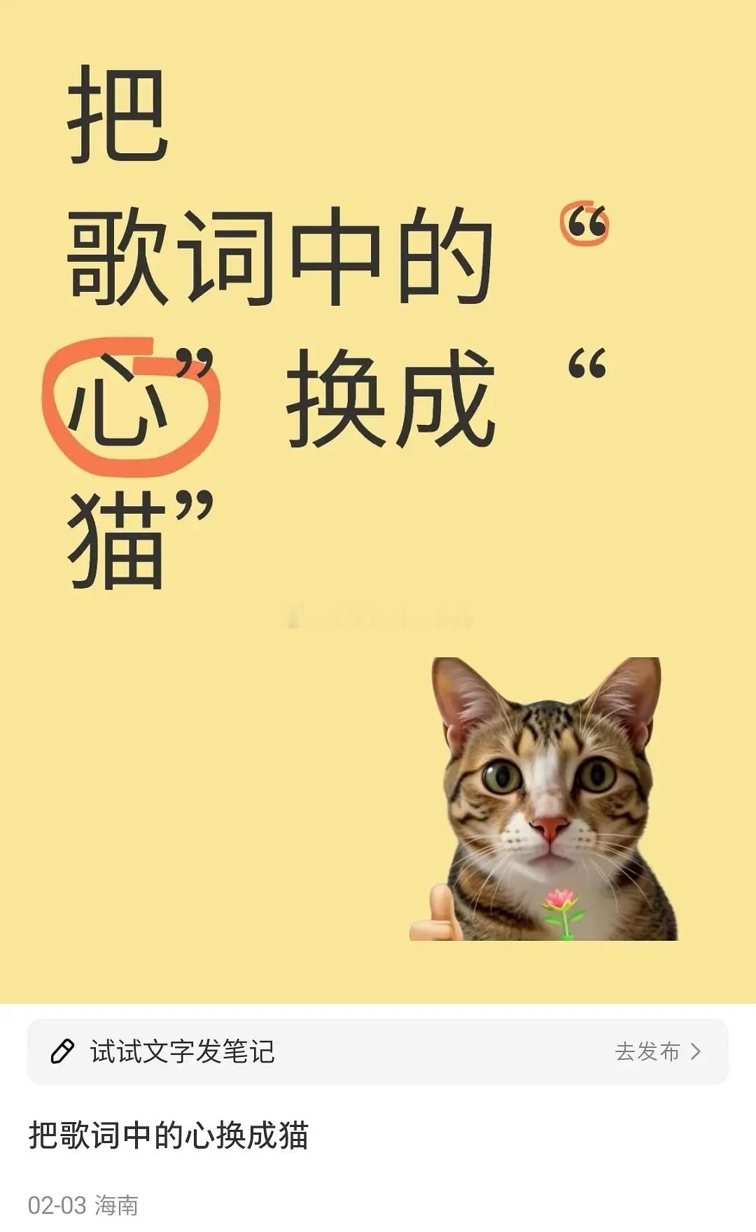 把歌词中的“心”换成“猫”😂😂