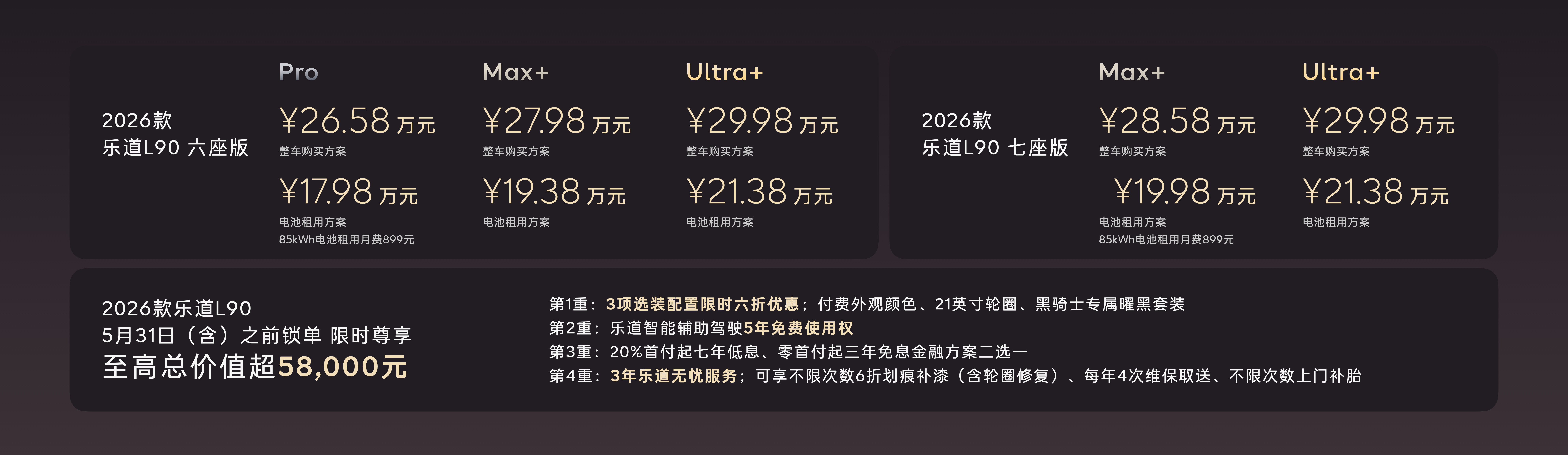 2026款乐道L90加量不加价，基础版pro就标配空气悬架以及乐道之声高级音响，