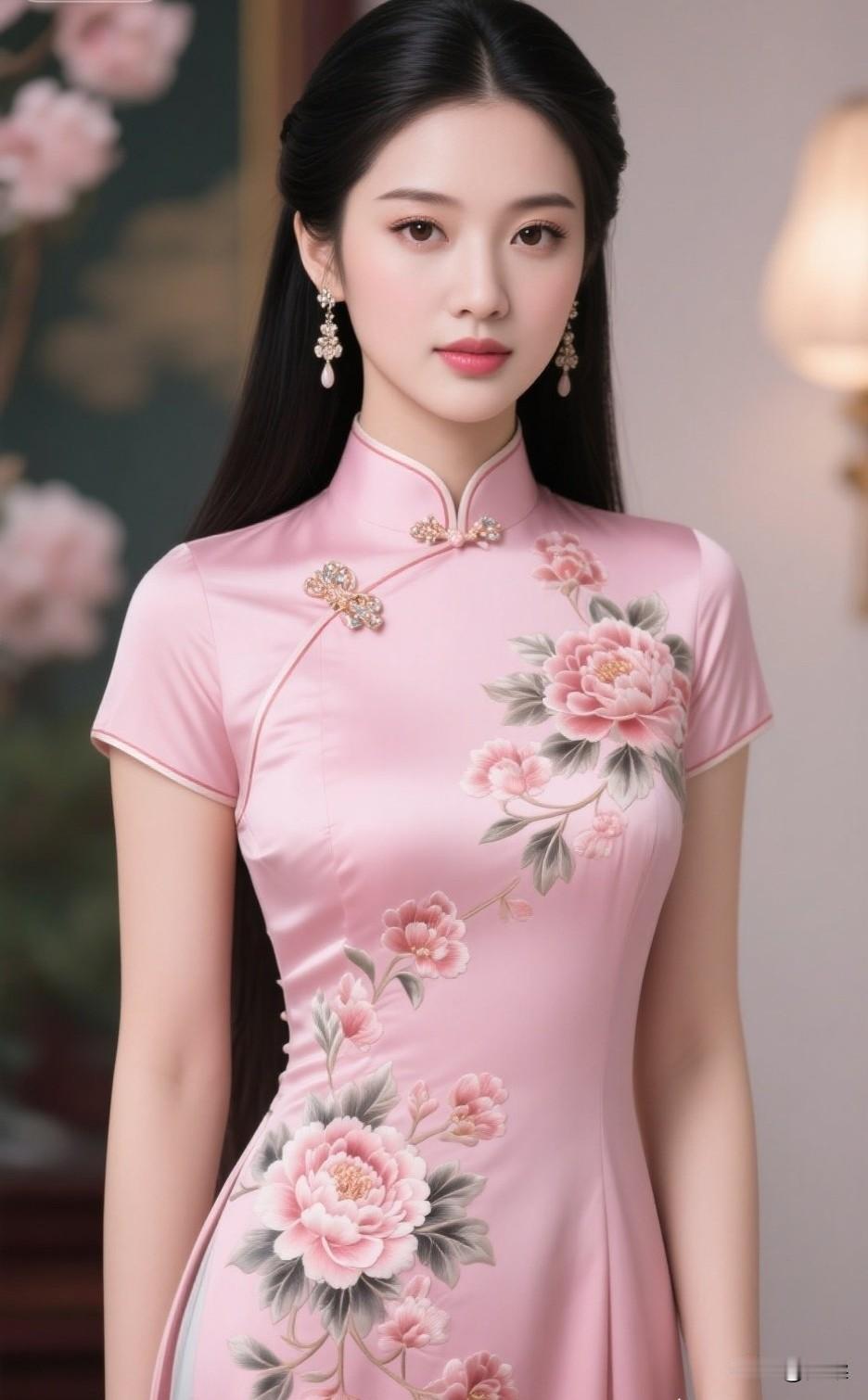 怎么样选择旗袍粉红色丝绸旗袍，你们觉得可以吗？