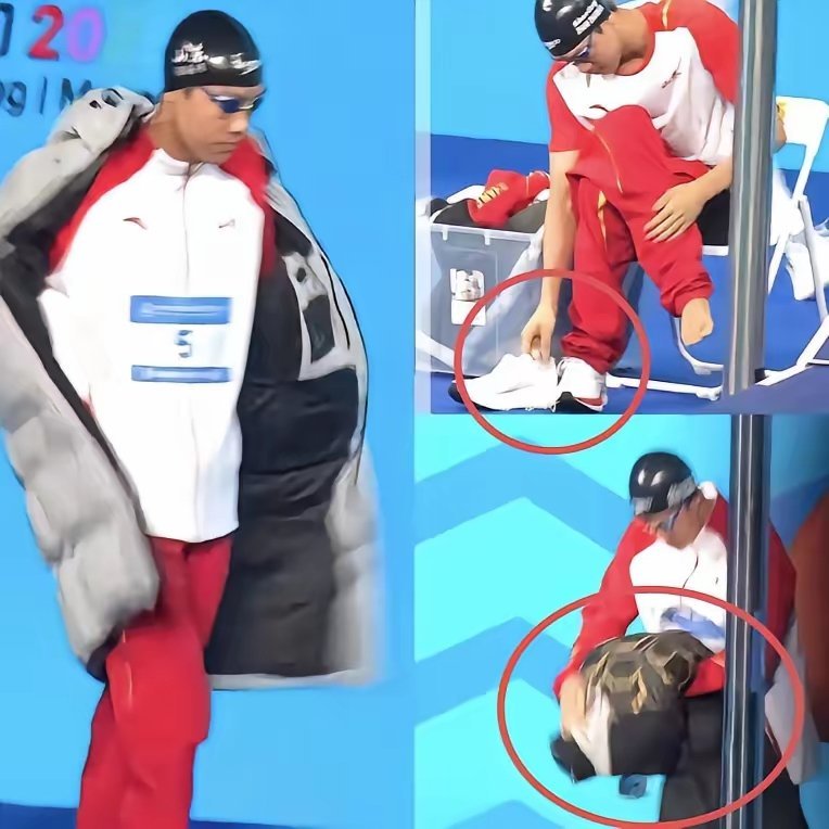 张展硕下水前，我发现了一个细节，就是他在脱衣服的时候，他会把他的袜子塞到鞋子里，