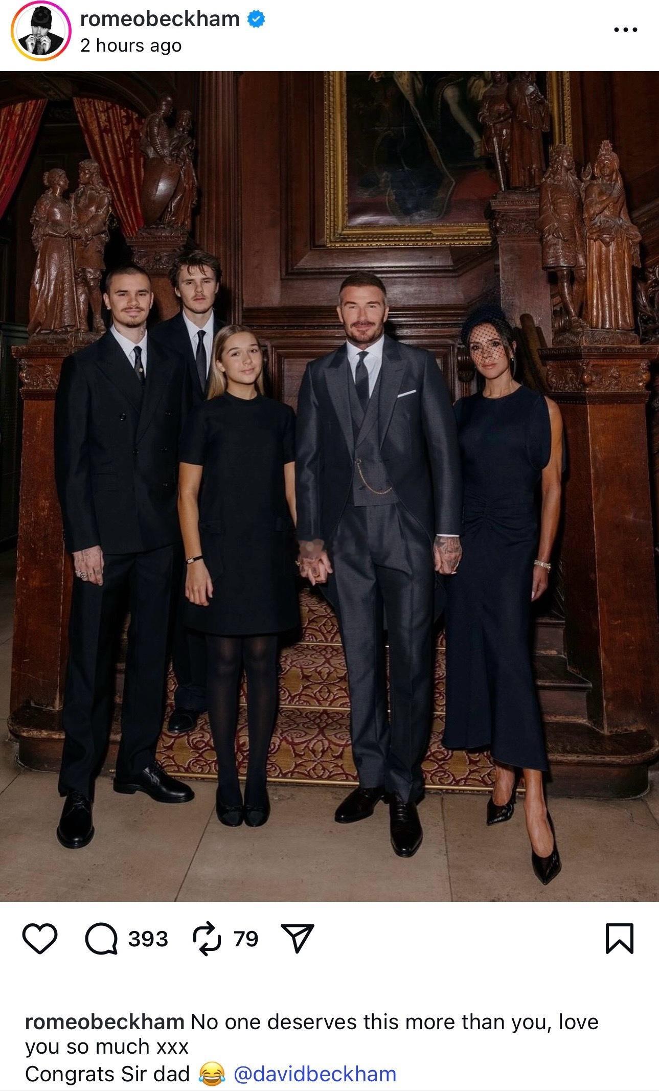 贝克汉姆封爵荣耀时刻｜全家都在👇（缺席➕断网的除外）图二：老贝的感谢文超长‼