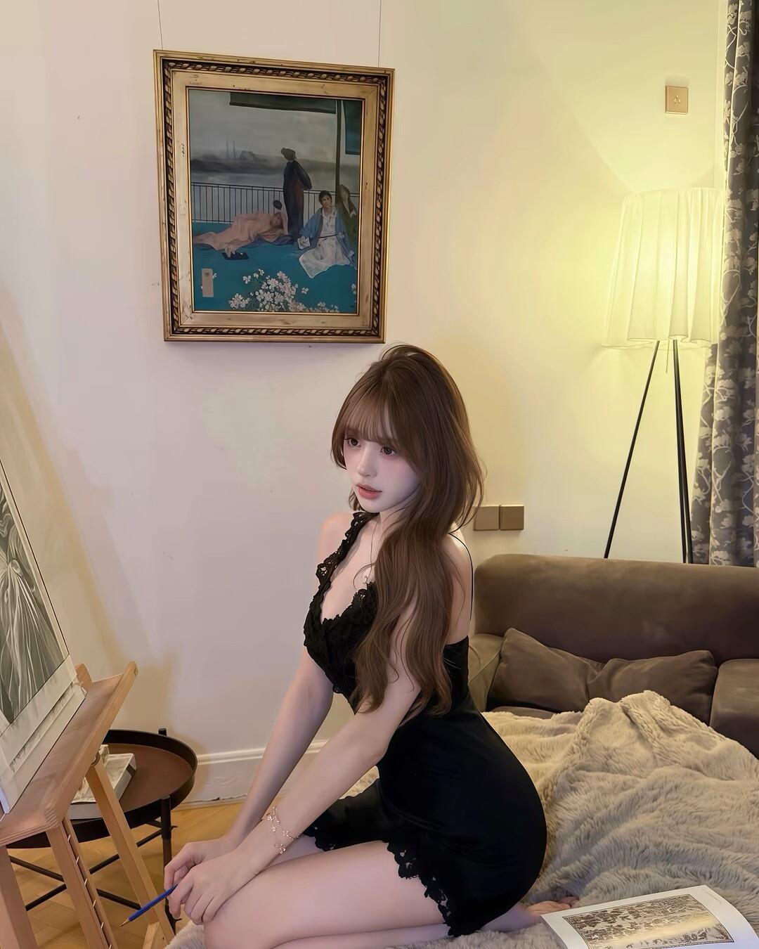 沉静的午后，画作与美少女相伴，静谧时光。