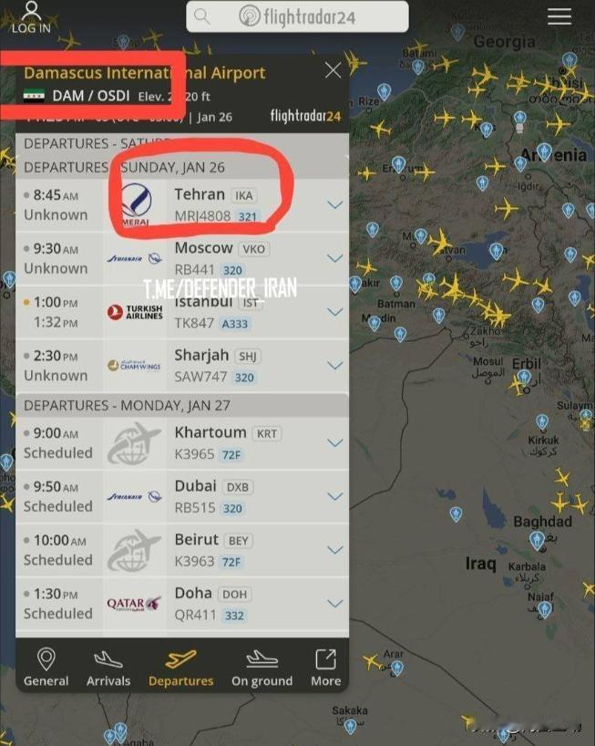 1月27日，自叙利亚剧变以来，伊朗飞机第一次飞往叙利亚首都大马士革国际机场。伊朗