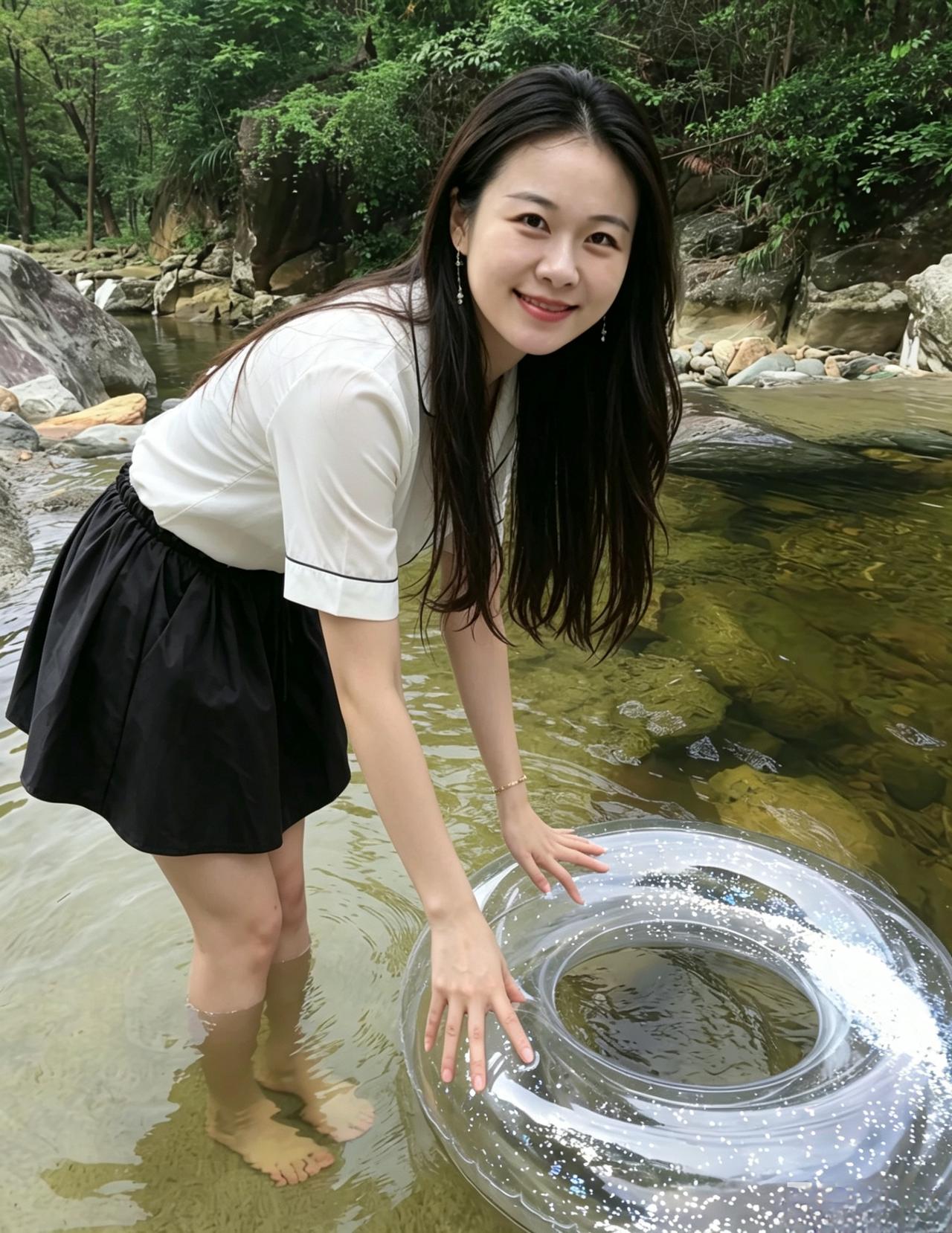 林深岚气绕，涧浅石生光。巧笑眉如画，轻裙步似扬。明眸含晓露，素袂带幽香。山