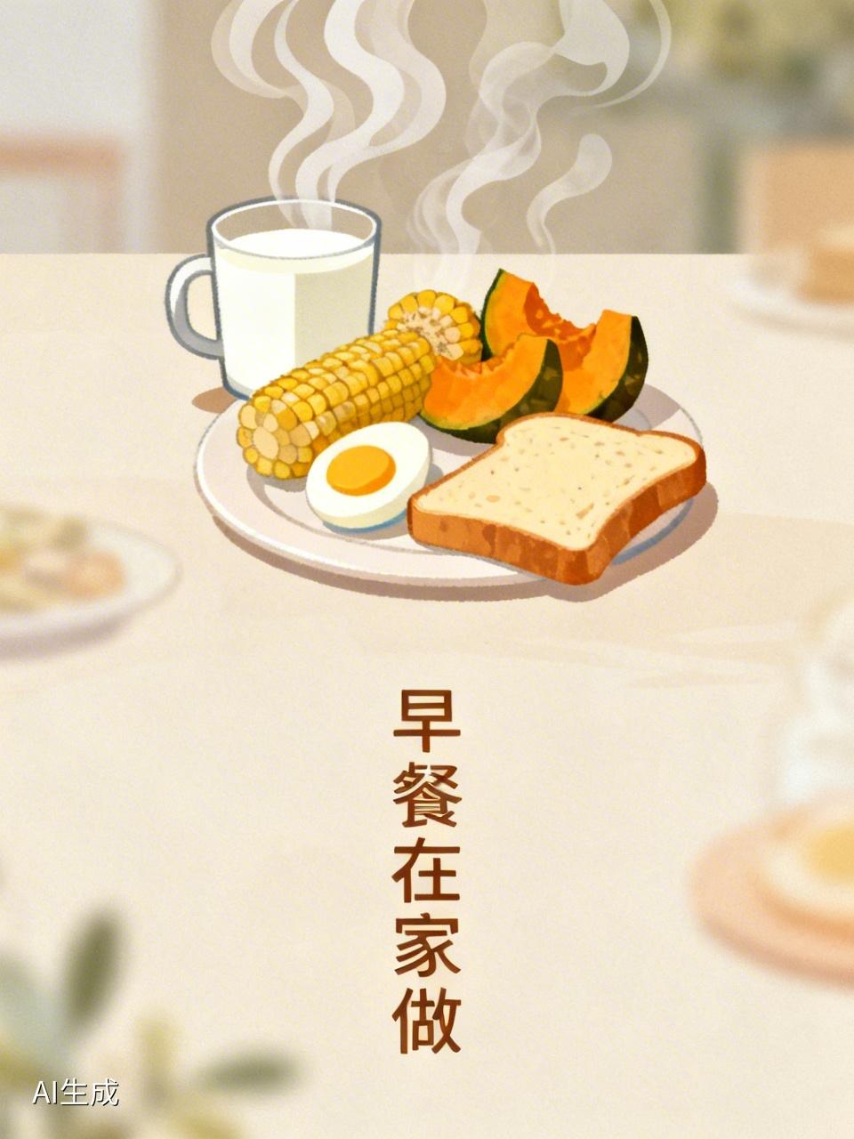 你家的早餐都是在家做还是出去吃都在家里做，早餐最简单了，喝杯奶，蒸点南瓜玉米山药