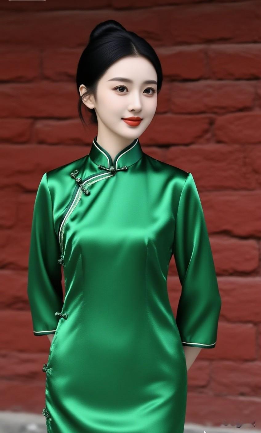 复古旗袍，优雅气质，红砖背景，惊艳一瞥江南风旗袍照颜色鲜艳的旗袍