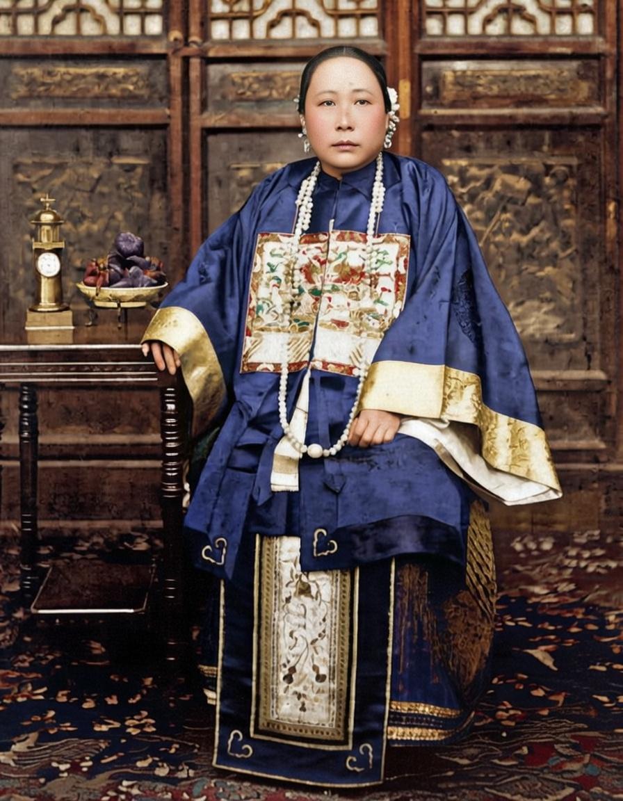 照片中的人是赵小莲，她是晚清重臣李鸿章的继室夫人，被清廷敕封一品诰命夫人，这张是