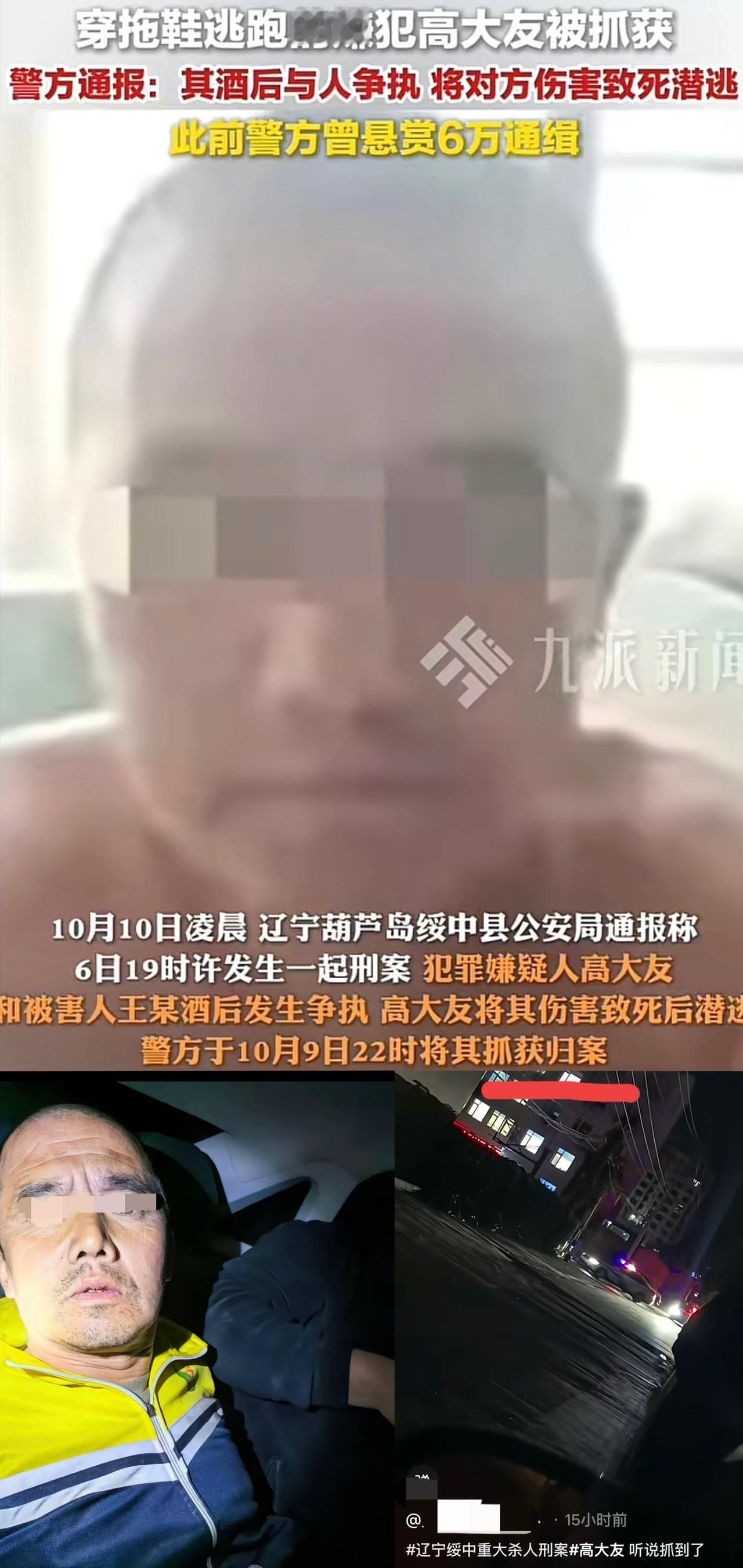 逃窜3天的高大友落网了！高大友跑了整整3天，晚上10点左右被抓，当地网友透露