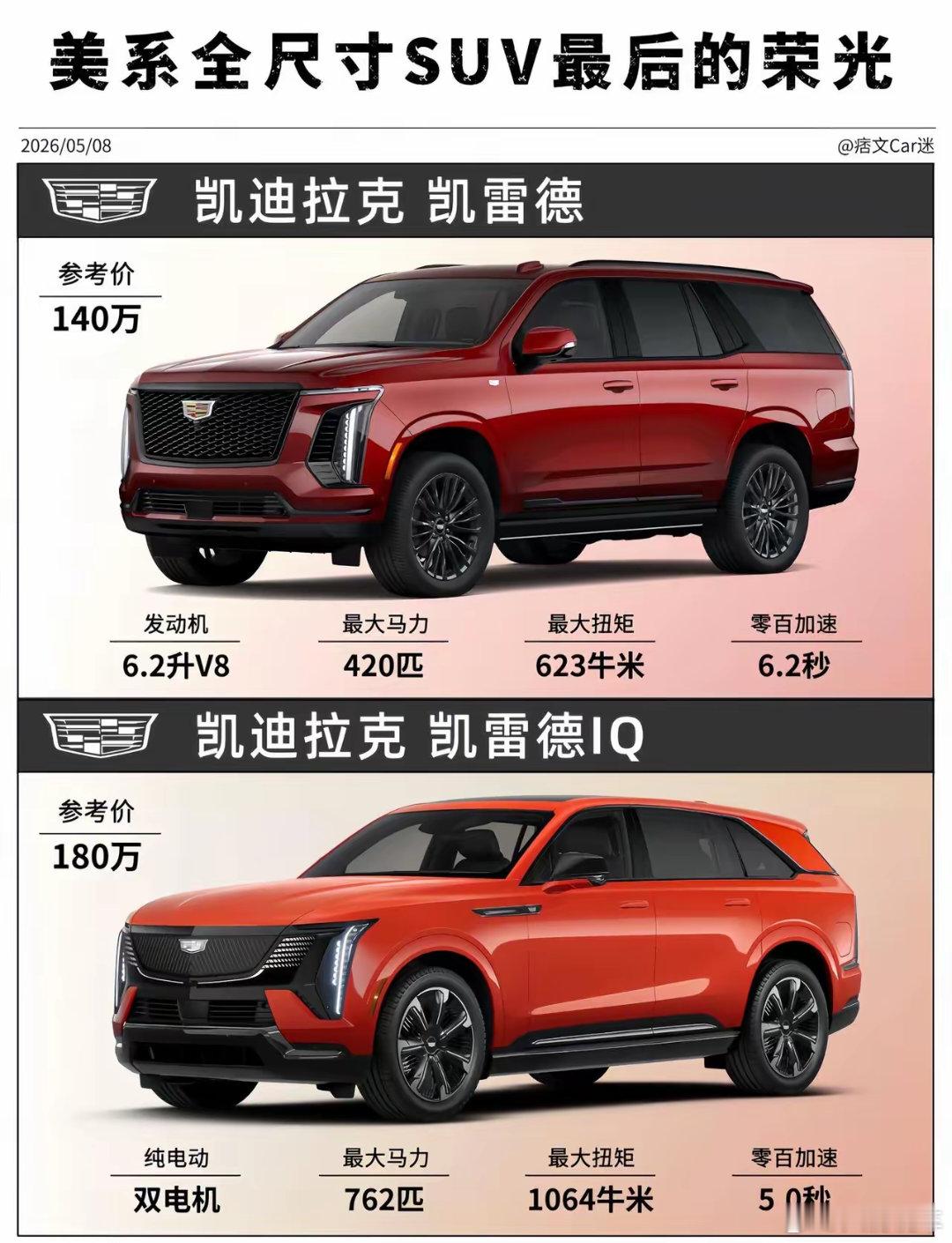纯电凯雷德：我很大，你忍一下！大大大！对比一下燃油版凯雷德，纯电版凯雷德是真的大