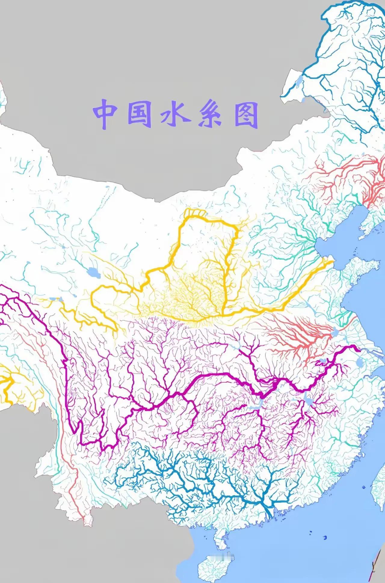 长江水系真是太震撼了，放在我国的地图上就是一棵参天大树。虽然长江的支流水系看起来