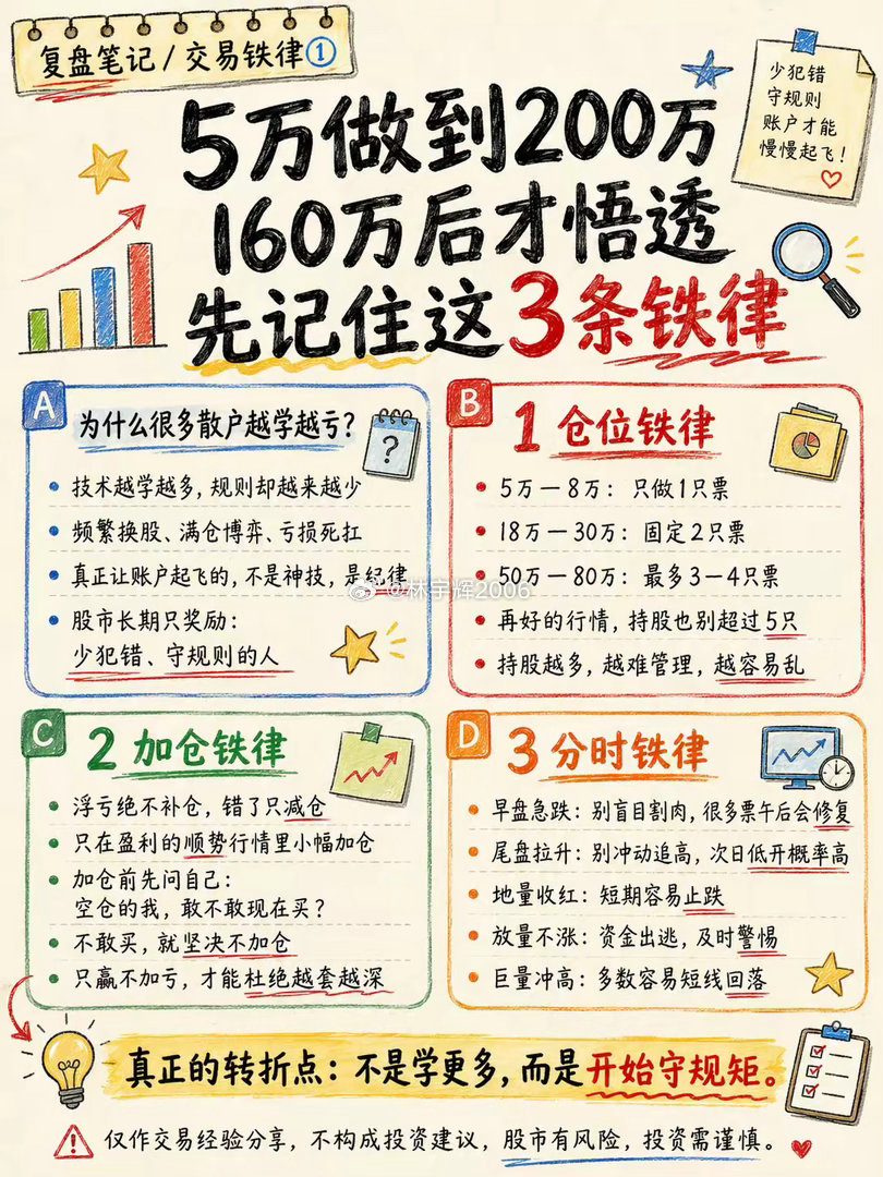 5万做到200万老股民坦言：炒股拉开差距不靠技术，全靠8条交易铁律