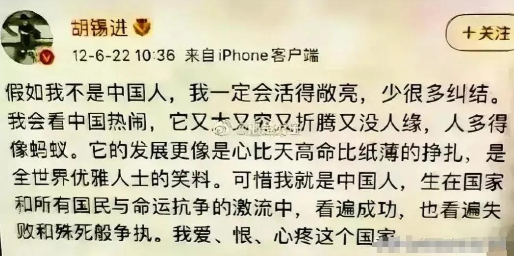 这段话真是胡锡进写出来的？不敢相信！别忘了，跟现在退休无官一身轻不同，当时的老