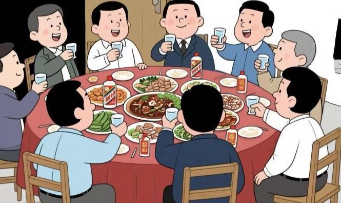 笑话（752）贪官为了庆祝自己找了新情妇，在农家乐大包间摆了两桌，“圈里”人
