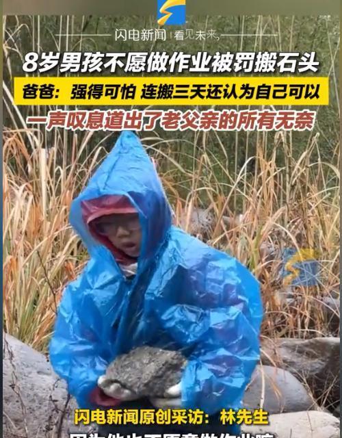 ”强的可怕！”浙江杭州，一8岁男孩不爱做作业，父亲就带他下乡搬石头，从早上8点搬