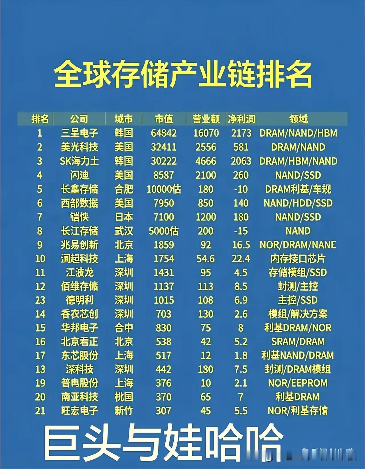 看完全球存储排名，才懂国产替代有多迫在眉睫芒格曾说：看清差距，才知道未来最