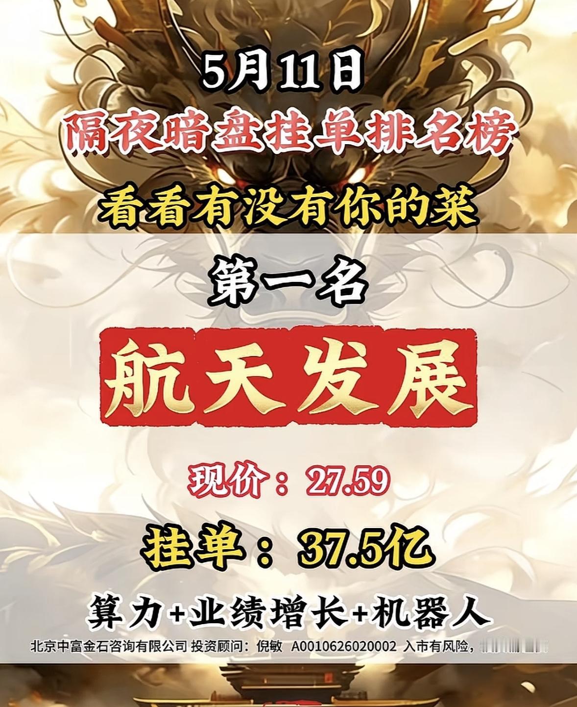 5月11日周一暗盘隔夜挂单排行榜揭晓5月11日隔夜暗盘挂单排名榜里，中天科技