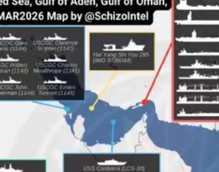 一艘中方船只停靠在波斯湾一动不动，距离美国军舰十分近，这让五角大楼的美国高层十分