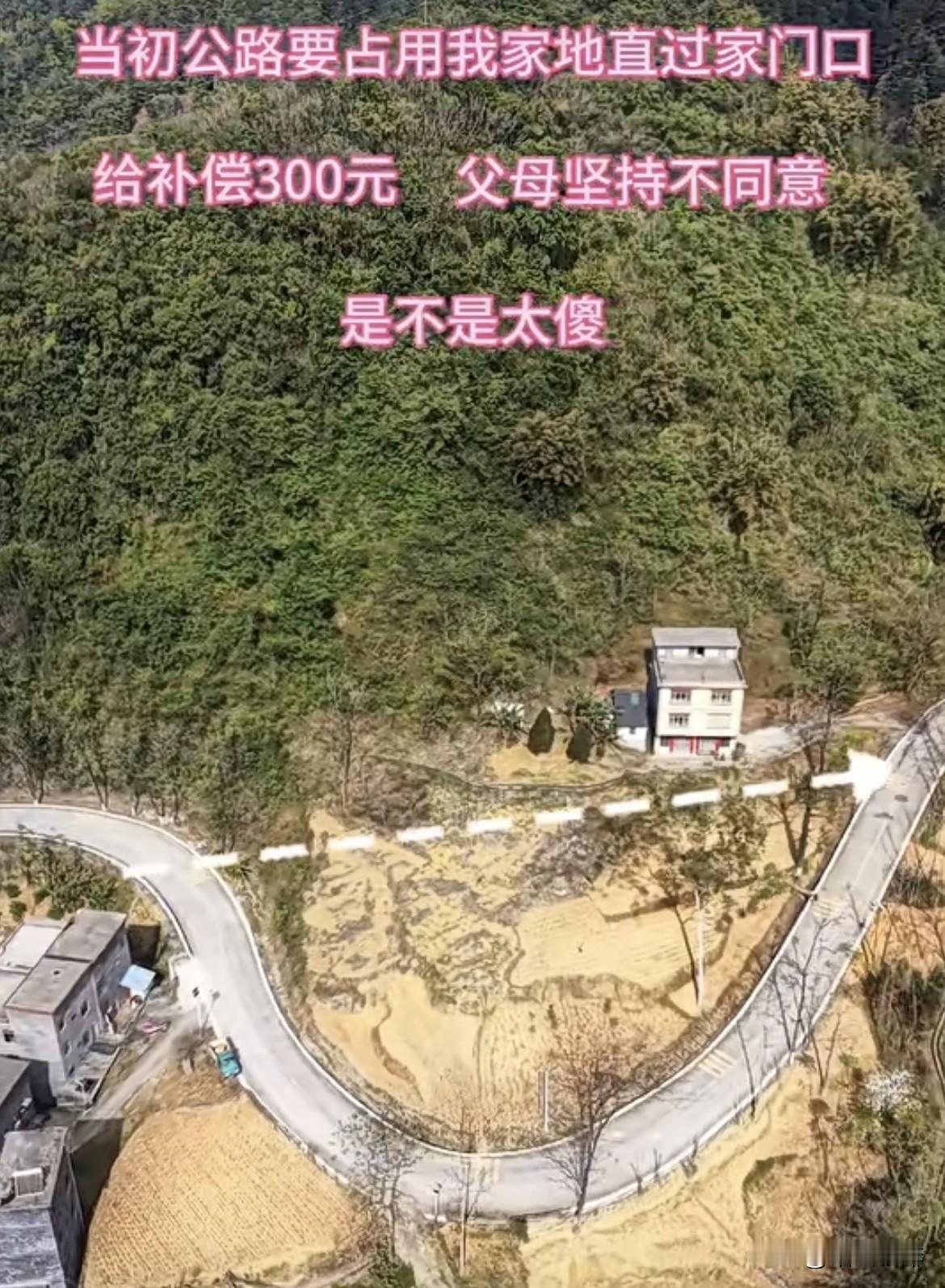 当初公路要占用我家地直过家门口给补偿300元，父母坚持不同意，最后公路修弯成