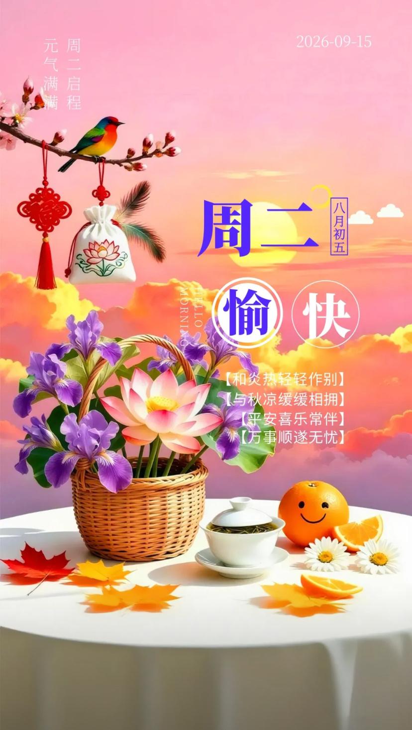 秋晨寄语，清秋芳晨桂飘香，家常安稳喜乐长。2026./09.15.[