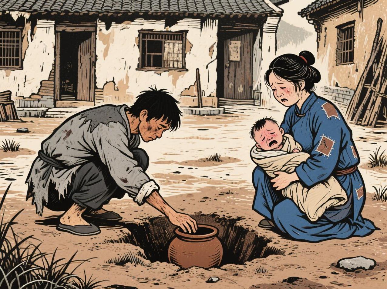 东汉时，有一户贫苦人家，夫妻俩，二岁的小孩，八十岁老母；日子过不下去了，又遭遇