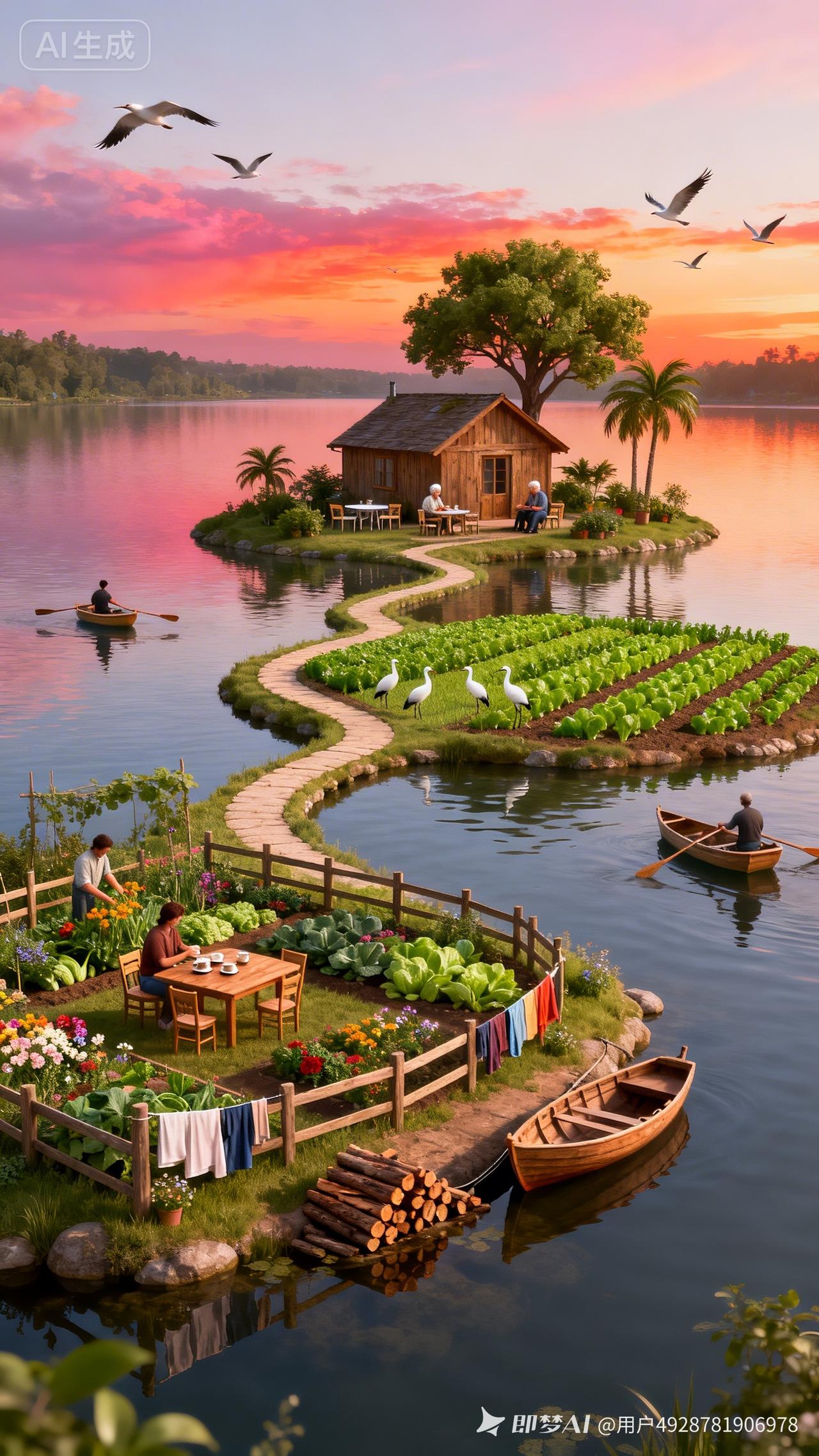 湖边的花园美景，让人心旷神怡。